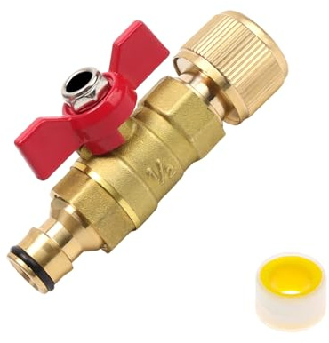 KLEHOPE Connettore in Ottone con Valvola di Controllo, Valvola a Sfera Ottone, 1/2 Pollice Valvole a Sfera Flusso Diretto Ottoni, Raccordo per Tubo Flessibile con Valvole a Sfere, per Balcone