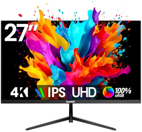 Gawfolk 27 Inch 4K Monitor IPS 60Hz, UHD 3840 x 2160p PC Monitors, Computer Dispaly for Home & Office, Support HDMI & DP, Wall Mount Compatible