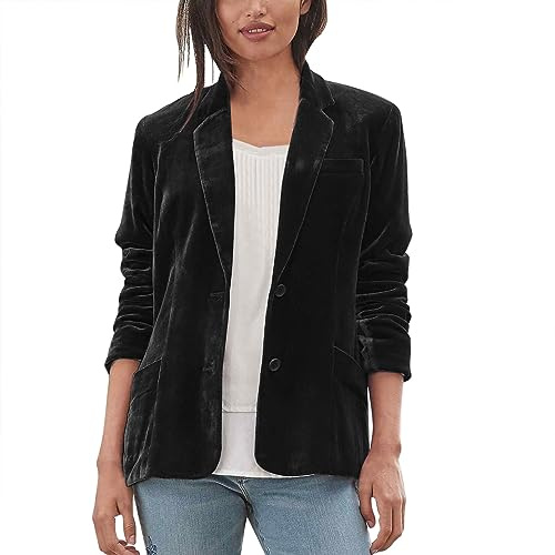 Generisch Blazer en velours doré pour femme, veste d'hiver chaude et décontractée, couleur unie, veste de transition ouverte sur le devant, vestes coupe ajustée, manteau élégant, vestes de costume