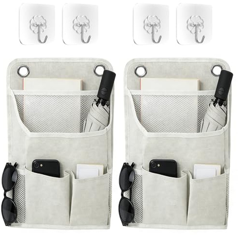Rylae 2 pieza Organizador Colgante, 5 Compartimentos, Bolsas Colgar En Pared de Almacenamiento Impermeable, Organizador Puerta Plegable con 4 Gancho Adhesivo para Dormitorio Cocina Oficina (Beige)