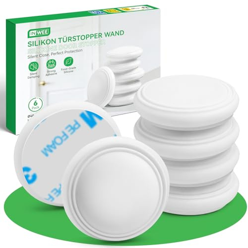 Inwee 6 Piezas Tope de Puerta Pared Blanco, Protector Pared Manilla Silicona con Núcleo de Aire, Topes Autoadhesivos Sin Taladrar, Amortiguador Antiimpacto Silencioso para Dormitorio Baño Cocina