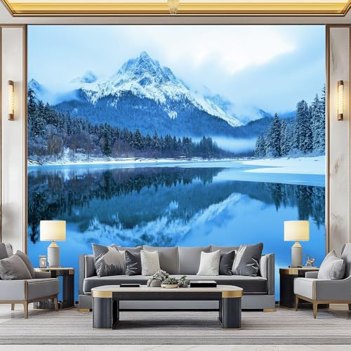 Moderno Papel Pintado Viento Natural 250 X 175 Cm, Azul Montañas Lagos Glaciares 3D Fondo Pared Dormitorio Murales Tapiz Para Diversas Habitaciones - Tapiz Fotográfico Para Arte De Pared