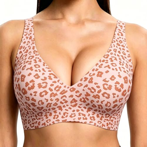 ZUIMEIHQH Soutien-gorge Jelly pour femme, imprimé léopard, soutien-gorge push-up en V profond, grande taille, sans fil, confortable, bretelles larges, sommeil quotidien