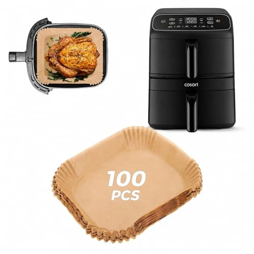 100 Pezzi Carta Forno Per Friggitrice Ad Aria Per Cosori Turbo Tower Compact 8,6L Double Stack, 21x16cm Monouso Carta Da Forno Teglia Per Vaschette Accessori Per Cosori CAF-DC861-AEU