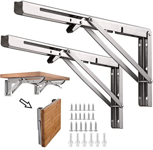 Joligaea klappbare Regalhalterung mit L-Winkel, strapazierfähige Edelstahl-Wandmontage, Dreieck-Halterung, maximale Belastung 70 kg, 2 Stück (20 cm)
