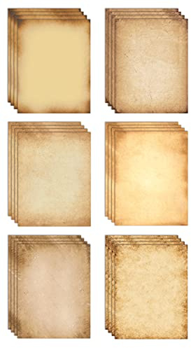 Better Office Products Stationery Paper, 100 Sheets, Aged Look Vintage Antique Old Fashion Parchment Paper, Letter Size 8.5 x 11 inch, Double Sided Printing Paper, 6 Designs, 100 Pack