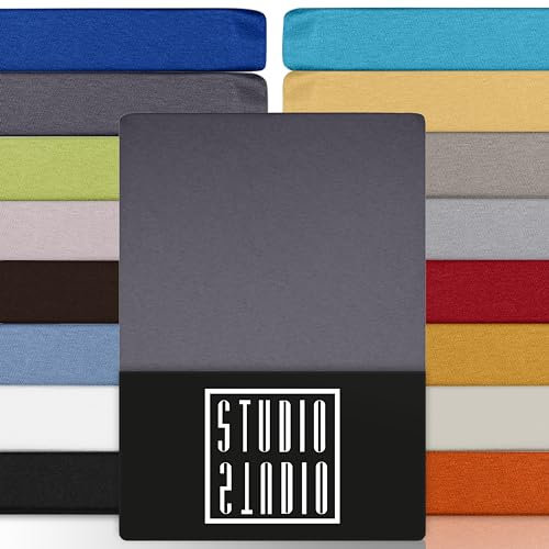 STUDIO Premium Spannbettlaken 90x200cm, 90x220cm, 100x200cm & 100x220cm – Jersey-Spannbetttuch aus 97 % Baumwolle & 3 % Elastan – Grau – Öko-Tex Zertifiziert, bügelfrei – für Matratzen 15–35cm