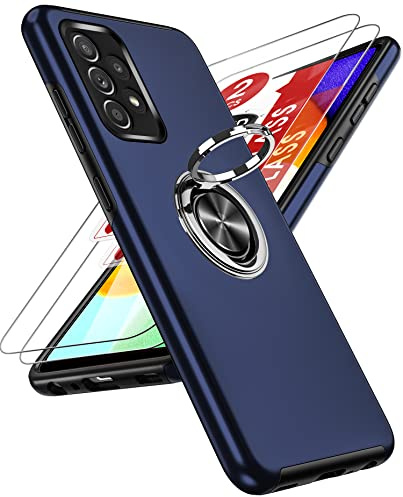 LeYi Hülle für Samsung Galaxy A52S 5G/A52 4G/5G Kameraschutz Handyhülle& 2*Hartglas Folie, Hybrid Schutzhülle Militär Standard Stoßfest Case Handy Hüllen Cover mit Metall Ring Ständer Halter Blau