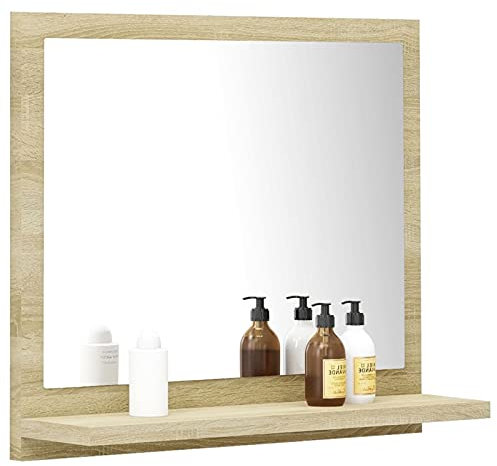 Gecheer Miroir de Salle de Bain Miroir Mural avec étagère Miroir de Toilette Blanc et chêne Sonoma 40x10,5x37 cm Aggloméré,Acrylique