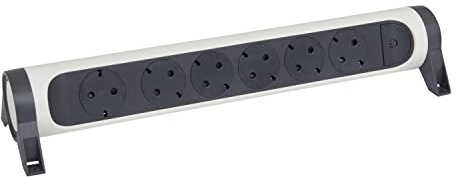 LEGRAND, vridbar grenuttag, 6-vägs uttag, flera uttag, vägg- eller bordsmontering, LED-på/av-brytare, utan kabel, ultravit/mörkgrå, 694547