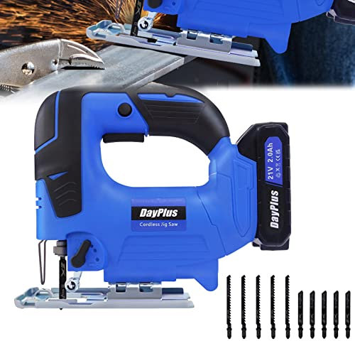 21V Cordless Jigsaw Tool - Power Tools - Wood Saw Metal Saw Plastic Saw - 4 Pendulum Settings - Electric Jigsaw with Battery and Charger, 10pcs Saw Blades, 26mm Stroke Lengt