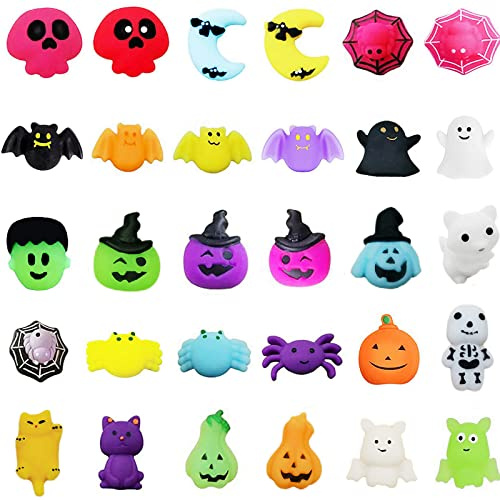 Squishy Regalos Halloween Pack 30,Mini Mochi Squishies Temticos Tipo,Juguetes Fidget Kawaii Suaves para Apretar Fiesta Bolsas Dulces,Detalles Halloween para Nios Nias,Juguete Silicona Sin Txico