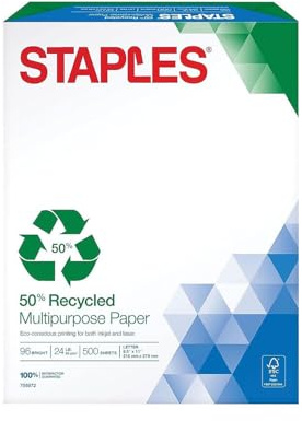 Staples 50 Percent Recycled Multipurpose Paper, 8 1/2 x 11, Ream, For Office, School & Home