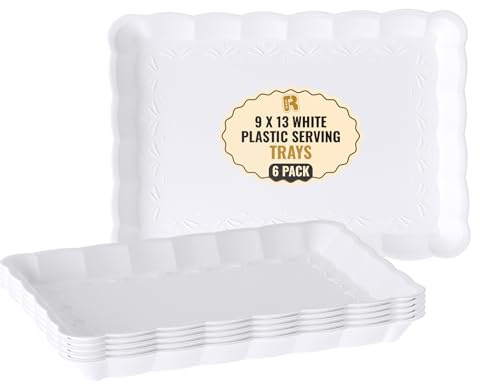 6 Pack White Serving Tray - 9 x 13 Inch, Heavy Duty White Serving Trays and Platters for Party - Premium Serving Platters