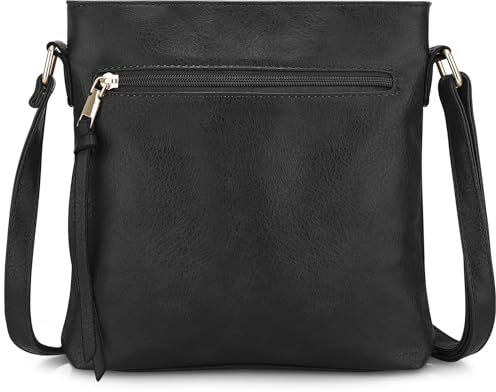 DOB SECHS Handtasche Damen Kleine Umhängetasche aus PU Leder Schultertasche für Frauen Schwarz Crossbody Bag mit verstellbarem Schultergurt