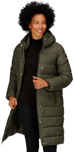 Regatta Womens Bodie Long Line Hooded Padded Jacket Coat - Dark Khaki - 12