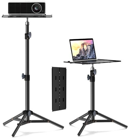LEORFI Projector Stand, Laptop Stand Tripod, Multifunctional Camera Floor Stand, Adjustable Height from 45 cm to 115 cm with Folding Plate, 10 kg Load Capacity, for Outdoor Films