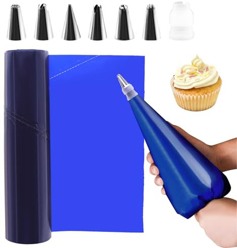 Runyu Spritzbeutel Set, 50 Stück 52 cm Extra Groß Spritztüte Spritzbeutel Einweg + 6 Spritztüllen+ 1 Kuchen Kupplung für Dekorieren Von Gebäck Torten Geeignet