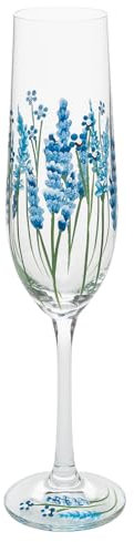 Shudehill Giftware My Favourite Glass Floral Hand Painted Flute Champagne Glass - Lavender, Delphinium, Poppy, Daisy, Gerbera, Sunflower, Butterfly Meadow, Bee or Dragonfly Designs (Delphinium)