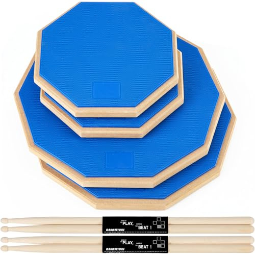 8 Pieces Drum Practice Pad and Sticks Set 12 Inch, 8 Inch Double Sided Silent Snare Drum Pads with 2 Pairs 5a Drum Sticks for Drum Realistic Practice Drumming(Blue)