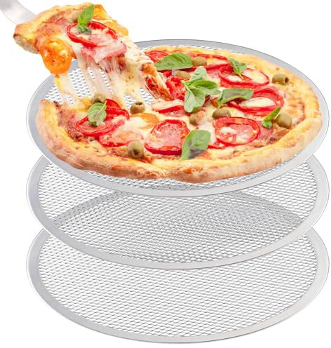 Suimlmta Lot de 3 plaques à pizza rondes antiadhésives en aluminium pour four, maison, restaurant - 33 cm
