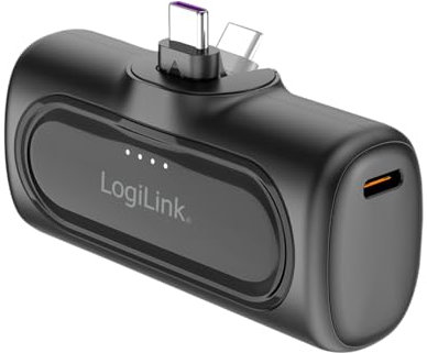 LogiLink PA0349 - Banco de energía Compacto con 5000 mAh y protección de 6 vías, 2 Puertos USB-C, función de Carga rápida, Color Negro