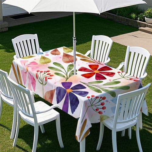 Fansu 3D Mantel Lavable con Cremallera y Agujero para Sombrilla, Mantel Mesa Rectangular Antimanchas y Impermeable para Exterior, Jardin, Partido, Reuniones (Flor Elegante 6,213x152cm)