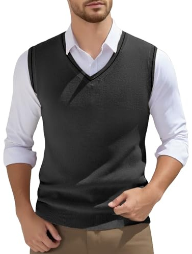 ZDSUHYIW Chaleco de punto para hombre, sin mangas, jersey de punto, cuello en V, jersey de punto, chaleco de invierno, suéter de invierno ligero, suéter de punto fino, clásico chaleco de lana, gris