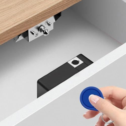 Opatiny Smart Invisible Electronic Lock for Wooden Door or Cabinet, Keyless IC Card and Mobile NFC Unlock, Concealed ABS Drawer Lock with Keys and Installation Kit, Black