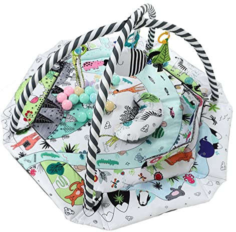RIZGHWOY Alfombra de Juegos para Bebés, Juguete de Desarrollo Sensorial con 6 Juguetes Extraíbles para Niños Pequeños, Alfombra de Juegos para Bebés para Niños Pequeños, 109,9 X 109,9 X 42 Cm (#11)