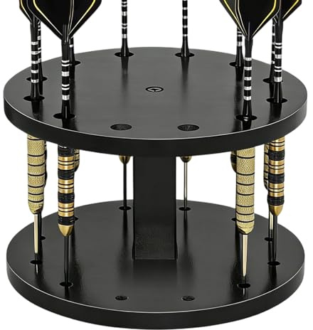 Soporte para dardos, soporte de madera para dardos, organizador de dardos con 12 compartimentos, vitrina para equipo de juegos de escritorio, estación de dardos de madera maciza para escritorio, sala