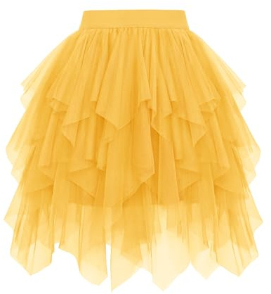 Wikoan Gonna in Tulle da Donna Gonna a Balze Asimmetrica in Tulle Ballo in Maschera Travestimento Costume di Halloween,Giallo,S-M