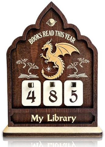 Books Read This Year Counter, Vintage Dinosaur Wooden Book Tracker, Beige & Black Double Layer Design, Bookshelf Decor & Home Library Ornament, Bookish Gifts for Reading Lovers & Retro Enthusiasts