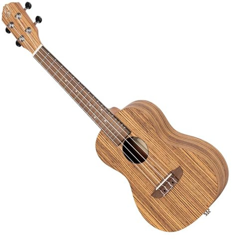 Ortega Guitars Konzert Ukulele Linkshänder – Elektro-Akustisch – Timber Series – Inklusive Gigbag – Zebrano, Natur (RFU11ZE-L)