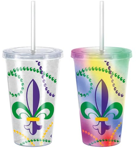 Mardi Gras Multicolor Light-Up Plastic Tumbler - 16 oz. (Pack of 1) - Eye-Catching Sippy Cup, Perfect for Festive Parties & Celebrations