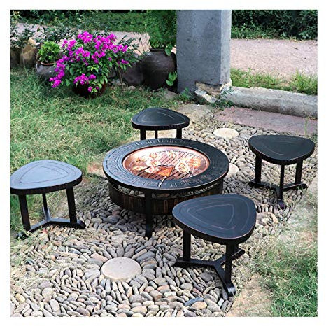 Brasero Exterior Hoguera Al Aire Libre, Cuenco para Fuego De Leña para Jardín, con 4 Taburetes, Utilizado para Barbacoa En La Terraza del Patio Trasero Y Parrilla para Barbacoa, 81 Cm / 31,8 
