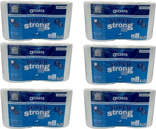 12 rotoloni asciugatutto Super Strong 800 strappi 2veli micro incollati CF CARTA