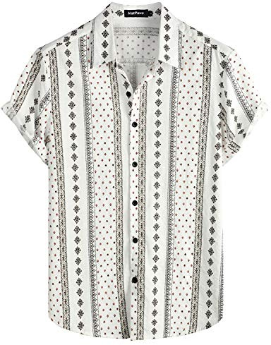 VATPAVE Mens Summer Tropical Shirts Short Sleeve Button Down Aloha Hawaiian Shirts Small White Black