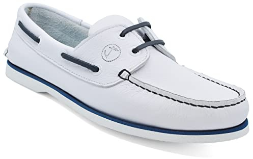 Scarpe da barca da uomo Seajure Sauvage in pelle bianca e blu navy (numeric_39)