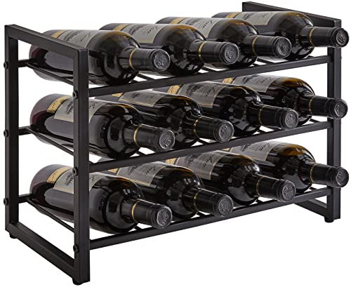 IBUYKE Weinregal, stapelbares Weinregal, Likörflaschenhalter, 3 Etagen für 12 Flaschen, Einsätze für Schrank, Arbeitsplatte, Speisekammer, Bar, Kleiner Raum, TMJ906H