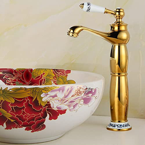 Retro Waschbecken Vintage Wasserhahn Einhebelmischer Bad Armatur Mischbatterie Waschbecken Mischbatterie 30 cm Waschtischarmatur (Gold)