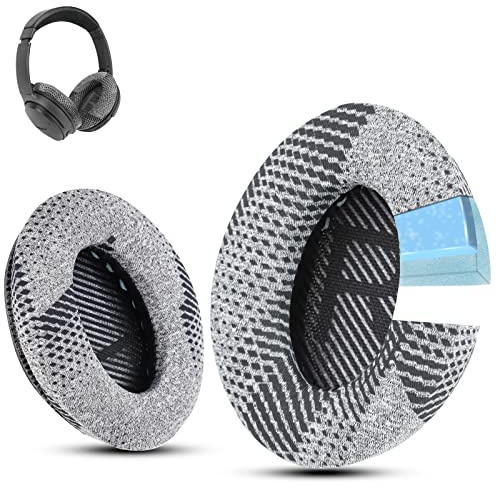 Krone Kalpasmos Kühl-Gel Professionelle Bose Kopfhörer-Ohrpolster,passend für Bose QuietComfort 35 ii/QC45/QC35/QC25/QC2/QC15/Ae2/Ae2i/Ae2w /SoundTrue und SoundLink - Grau gemustertes Gewebe(Schwarz)