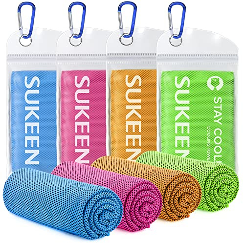 Sukeen Asciugamani Rinfrescanti in Microfibra - Ideali per la Palestra e lo Sport, Pack da 4 Asciugamano Freddo Yoga Palestra Morbidi e Traspiranti (100 x 30 cm)