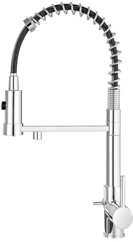 PLUSSEN Grifo de cocina de 3 vías con espiral y alcachofa de ducha extraíble para sistemas ósmosis filtro agua agua monomando mezclador monomando para fregadero potable (19-cromo)