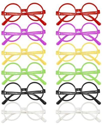 XNIVUIS 12 Stück Partybrille, Zauberer Brille Gläser mit Rundem Rahmen, Spielzeugbrille, Kind Kunststoff Rahmen Brillen, Rahmen Ohne Gläser, Lustige Brillen für Fasching & Karneval (Colored)