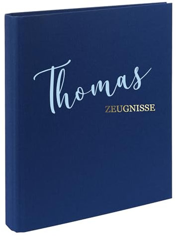 AWASG Zeugnismappe Kinder mit Namen personalisiert | Dokumentenmappe Ringbuch für Mädchen Jungen | Zeugnisordner Leinen zum Einsortieren von Urkunden Zeugnissen (Navy)