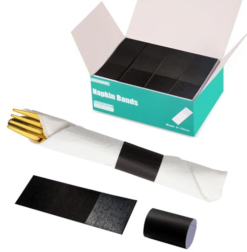 XINGYUNDEL Paper Napkin Bands (Black Box of 2000), Napkin Rings Self Adhesive,Silverware Wraps Bands,XY-20002