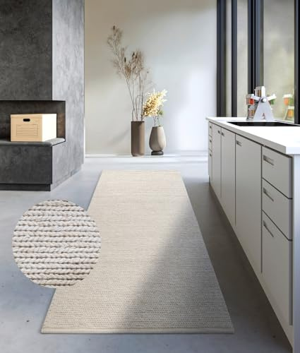 Villeroy & Boch Wollteppich Francois - Natur Wohnzimmerteppich - Handgewebt & Natürlich - Boho Teppich Wolle für Wohnzimmer, Schlafzimmer, Esszimmer, Flur, Küche – Natur Weiß, 80x200cm