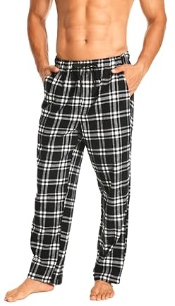 Cyathea Pantalones de pijama para hombre, 100% algodón, franela, pantalones de pijama, a cuadros, con bolsillos, ropa de noche, parte inferior, pantalones de dormir suaves para hombres, cintura