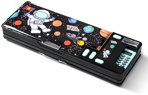 Ristpal, astuccio pop-up multifunzione per ragazze e ragazzi, adorabile astuccio per matite con cartone animato, organizer, cancelleria, temperino, programma, lavagna, materiale scolastico, Nero